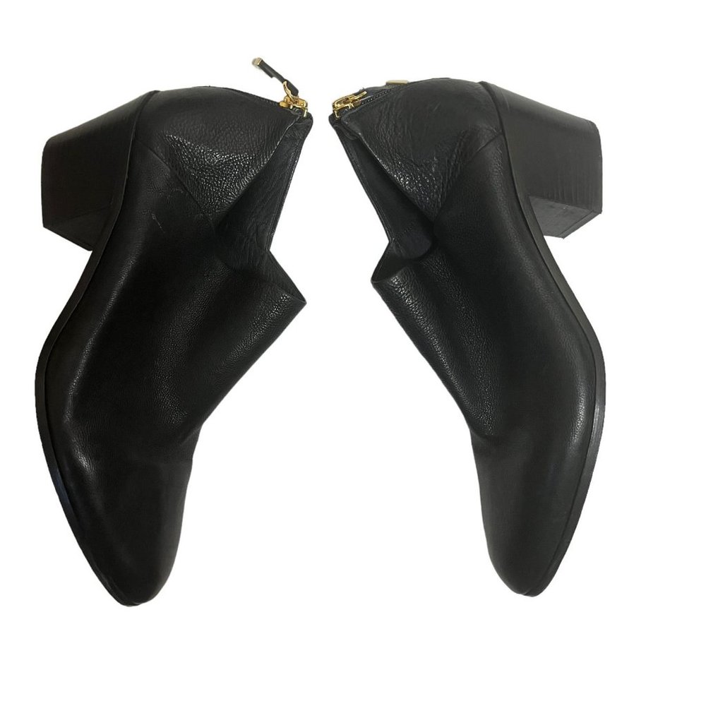 Diane Von Furstenberg Back Zip Block Heel Ankle Boots Leather Black Size US 8.5M - Picture 4 of 10